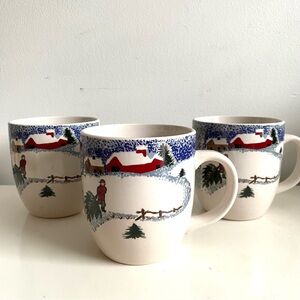Folkcraft Winter Side Christmas Scene Ceramic Mugs - Set of 3